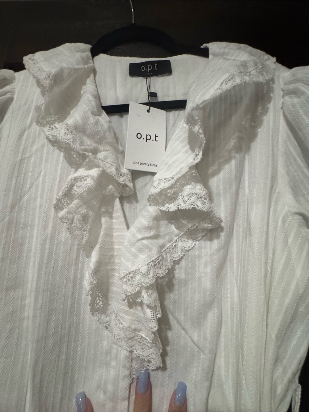 o.p.t White Ruffled Maxi Dress with Lace Trim